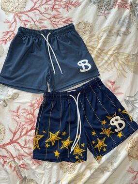 Jesse’s BucketSquad Navy Blue Athletic Shorts W/ Yellow Star Print & Blue BUNDLE